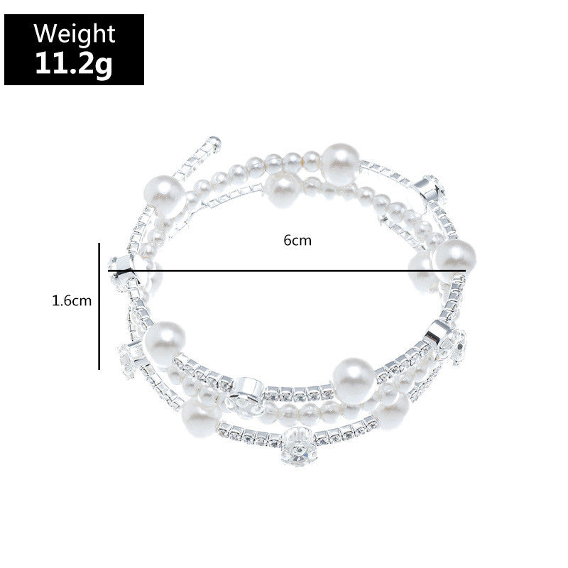 Temperament Rhinestone Pearl Multilayer Bracelet Winding Bracelet