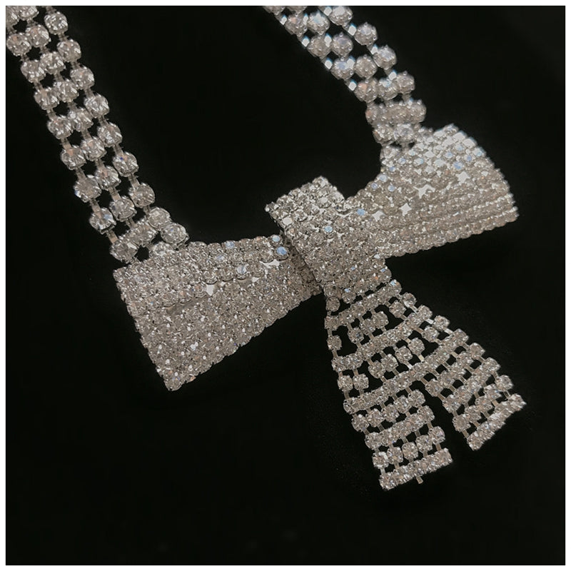 Diamond Bow Full Diamond Girl Necklace Trendy Girl Necklace