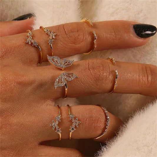 Bohemian Butterfly Diamond Joint Ring 8 Piece Set Ring Jewelry