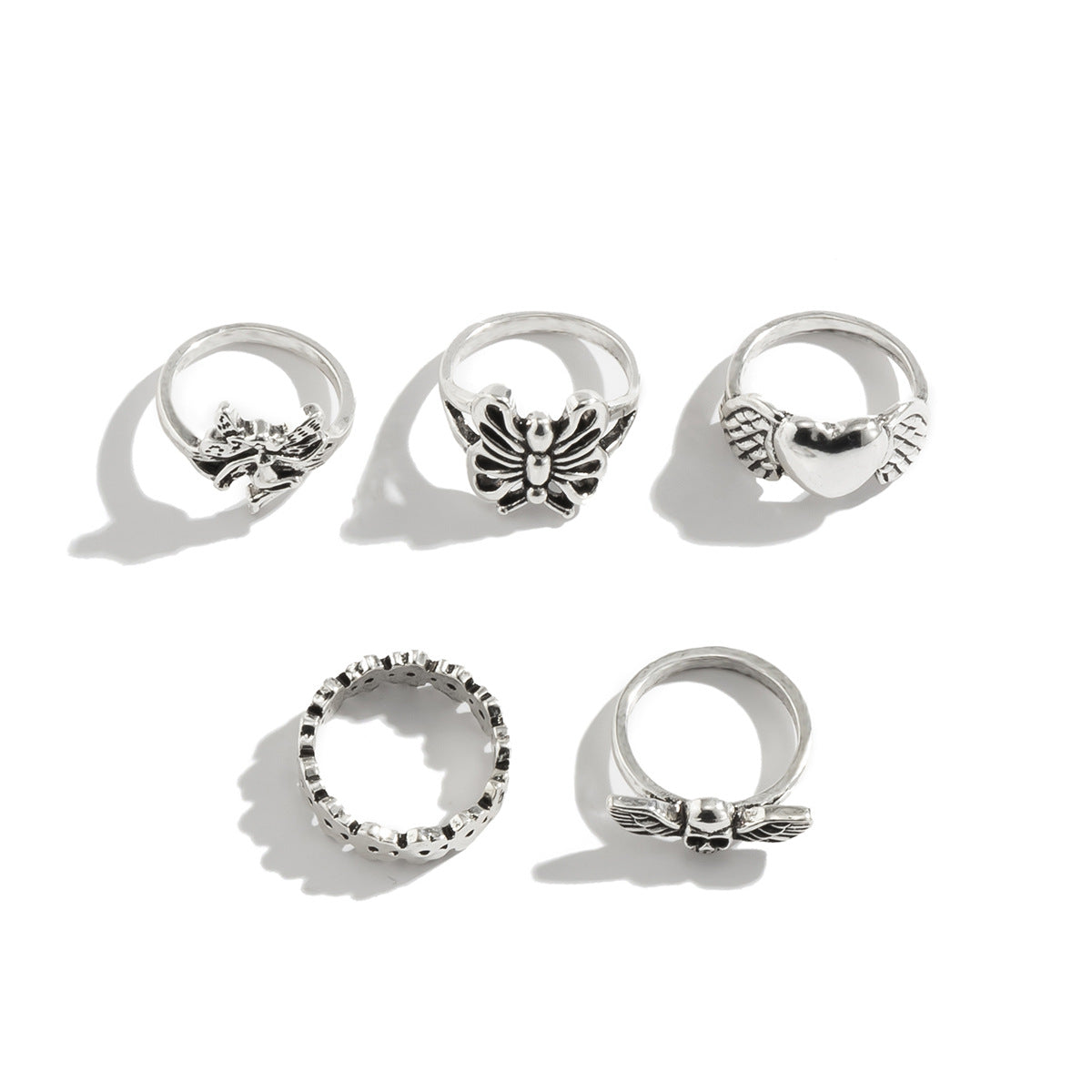 Exaggerated Punk Old Skull Snake Ring Set