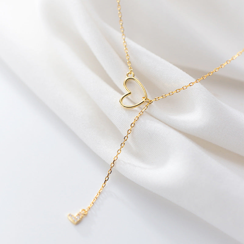 S925 Silver Hollow Heart Diamond Clavicle Necklace