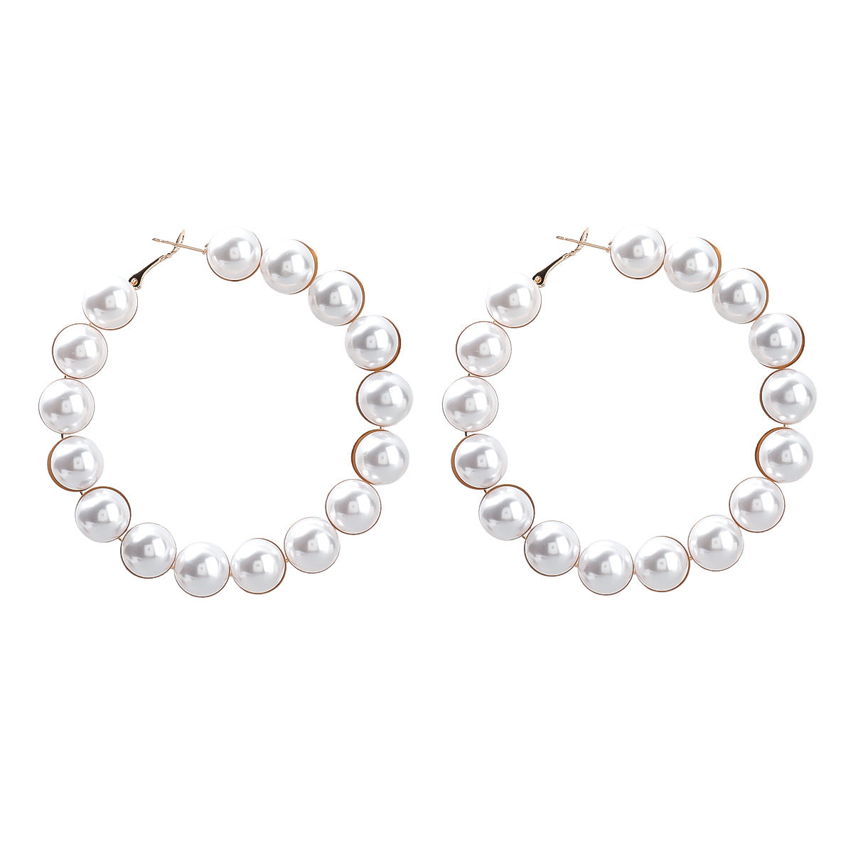 Alloy Imitation Pearl Womens Big Hoop Earrings Dinner Party