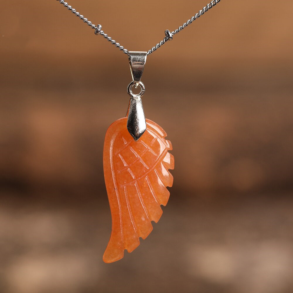 Quartz Crystal Angel Wing Pendant Necklace