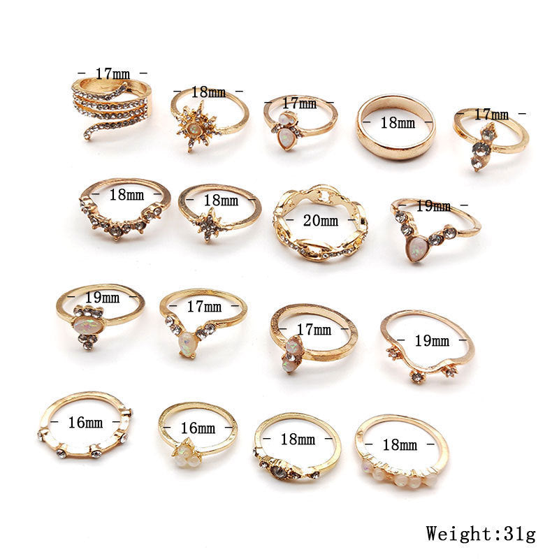 17-piece bohemian style ring set