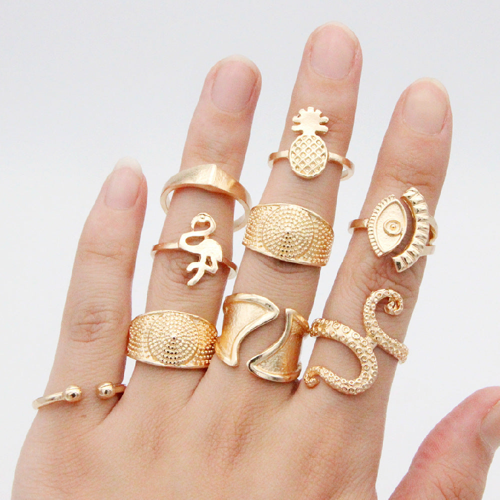 Pineapple Ethnic Style 9-piece Set Ring