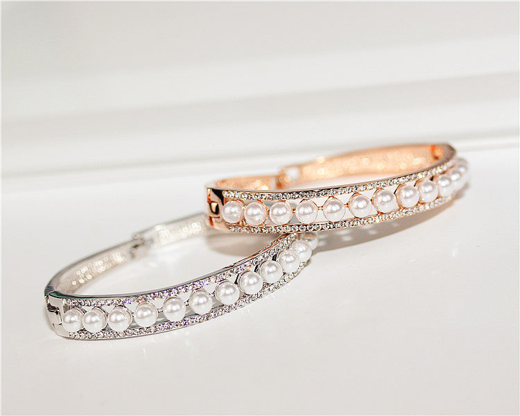 Full diamond pearl rose gold bracelet