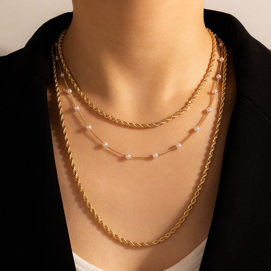 Pearl Multilayer Necklace Metal Necklace