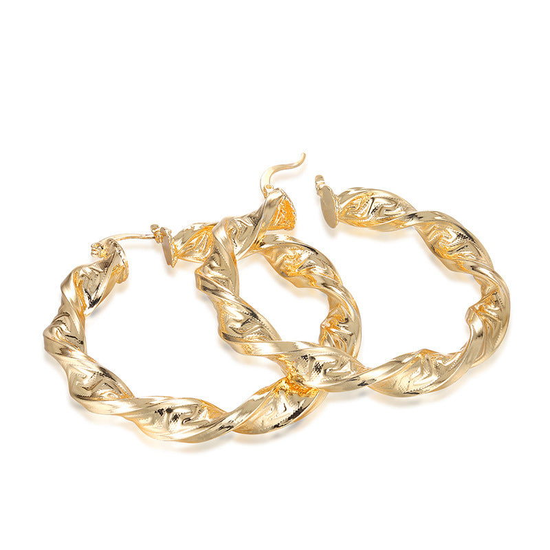 Round Textured Hoop Plating 18K Gold Earrings