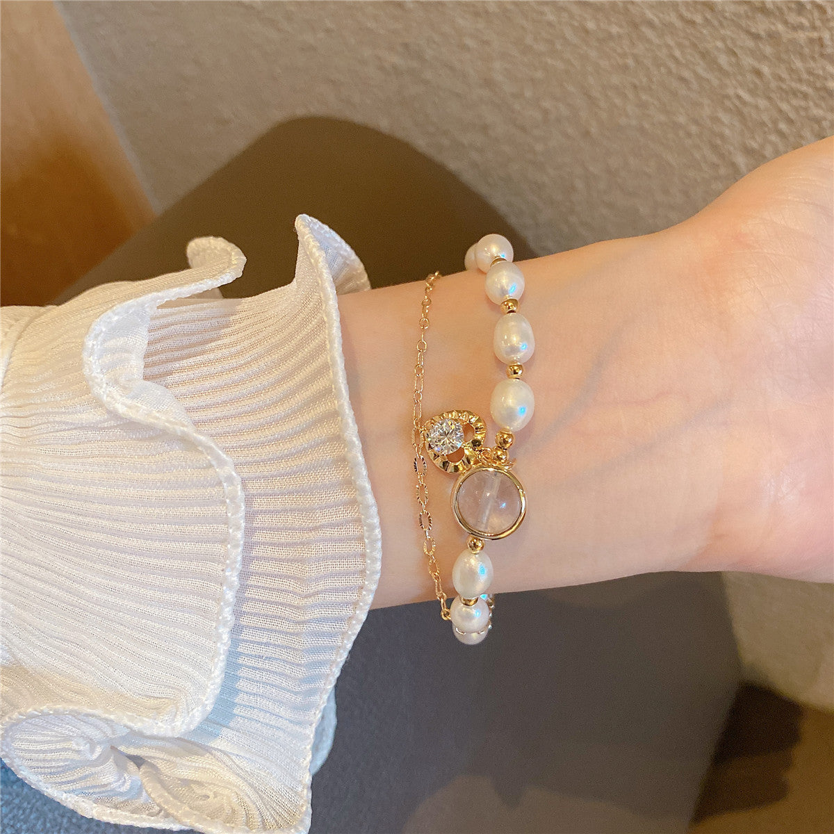 Love Freshwater Pearl Bracelet Summer Double-layer Wild Natural