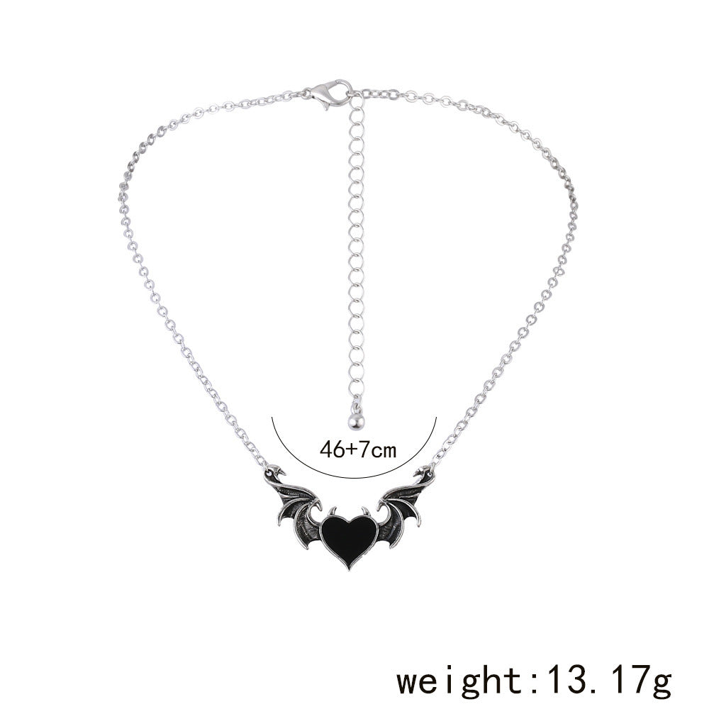 Alloy Electroplate Peach Heart Devil Wings Pendant Necklace