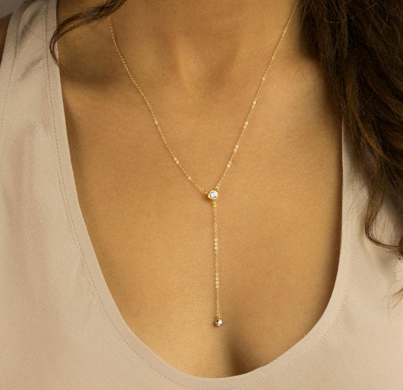 Ladies Diamond Tassel Lariat Gold Necklace