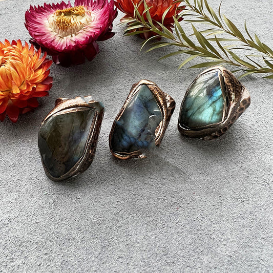 Natural Labradorite Moonstone Rough Ring