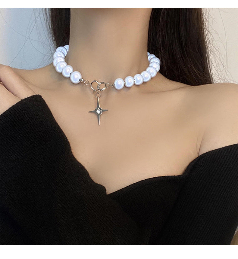 Cross Pearl Necklace Temperament Geometry