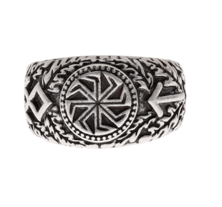 Viking rune Nordic men's antique silver and zinc alloy ring