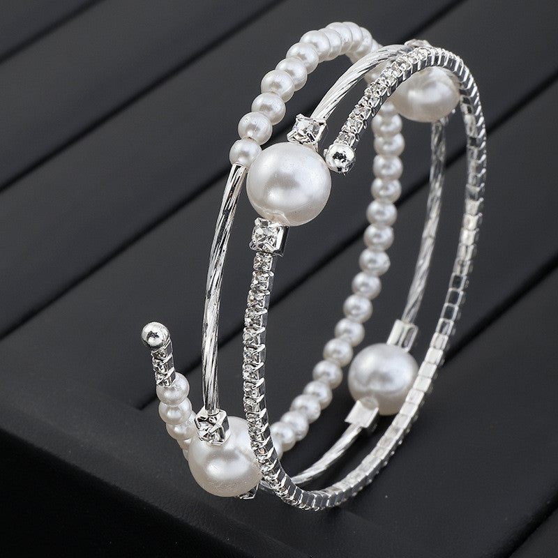 Temperament Rhinestone Pearl Multilayer Bracelet Winding Bracelet