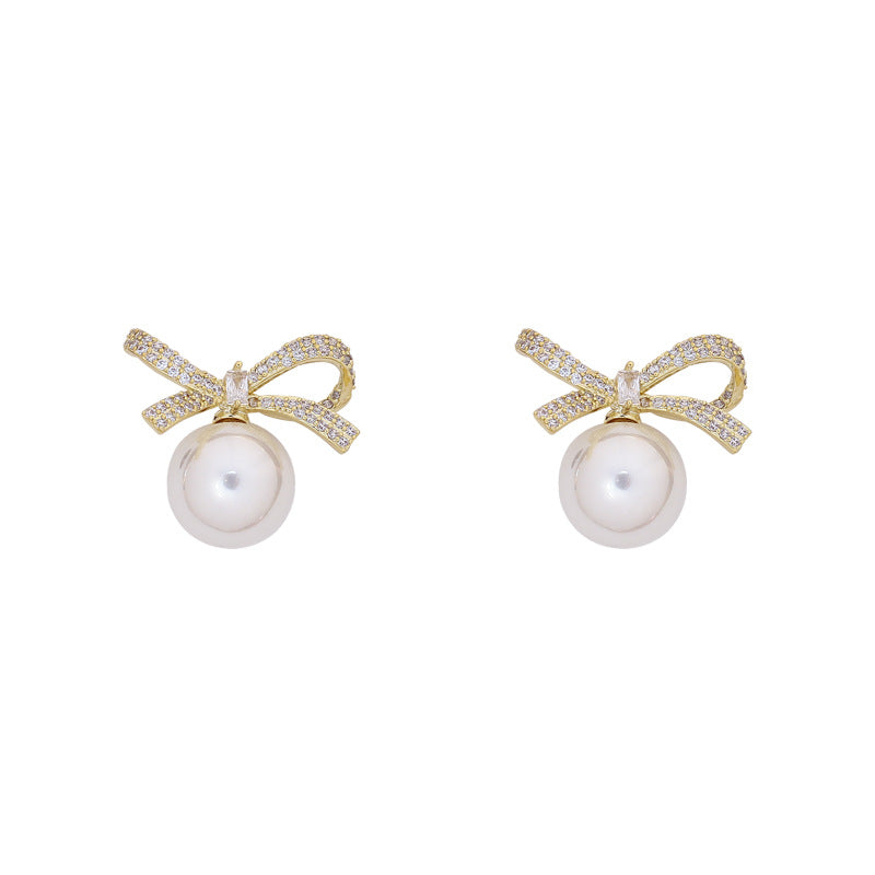 Bowknot Pearl Earrings Temperament High-end Earrings