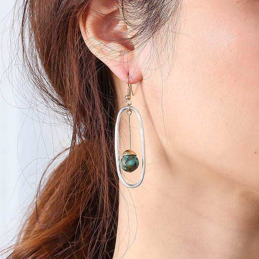 Exaggerated Geometric Tassel Natural Stone Earrings