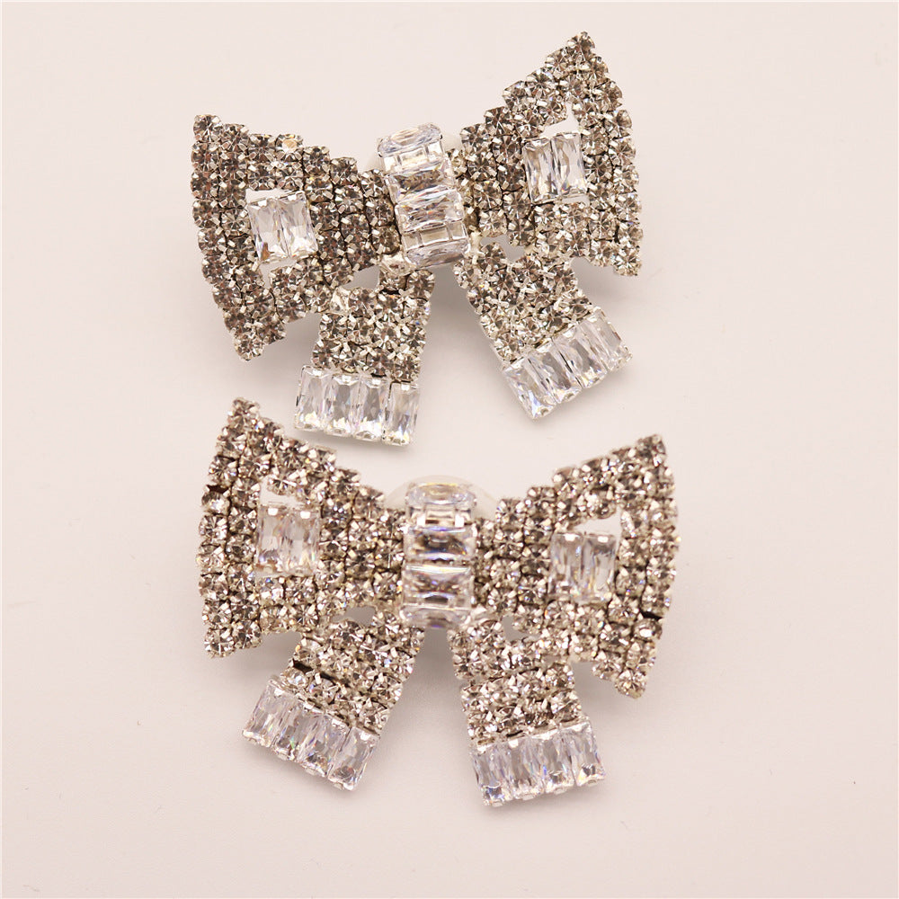 Three-dimensional Bow Sparkling Crystal Exaggerated Earrings