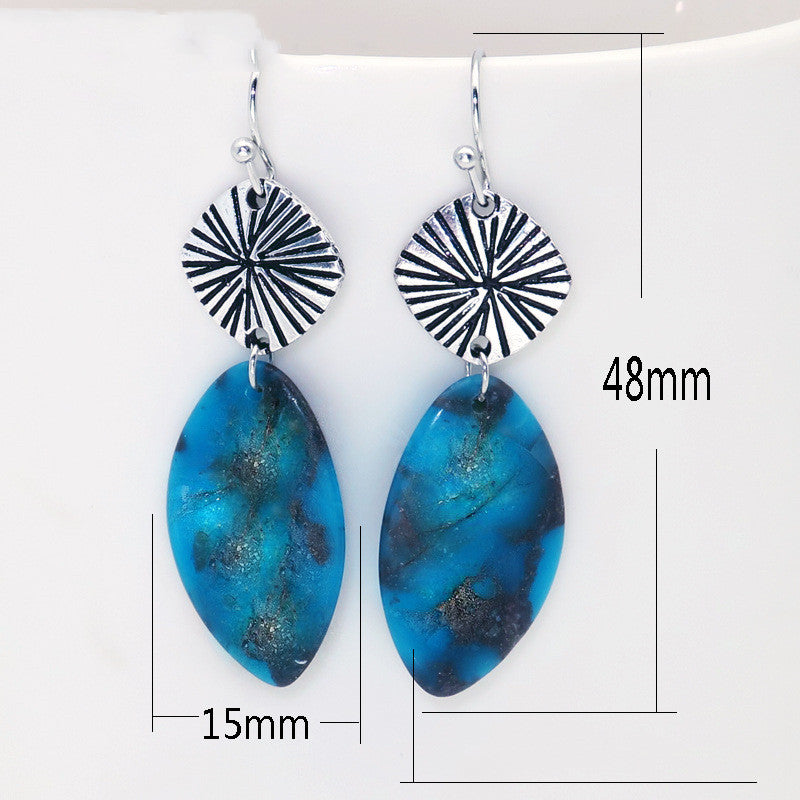 Fashion Lapis Lazuli Glitter Stone Leaf Earrings