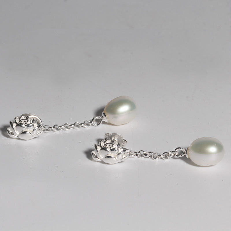 Lotus Natural Freshwater Real Pearl Earrings Long Earrings