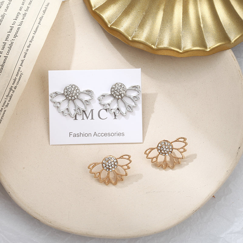 Lotus shaped full diamond earrings