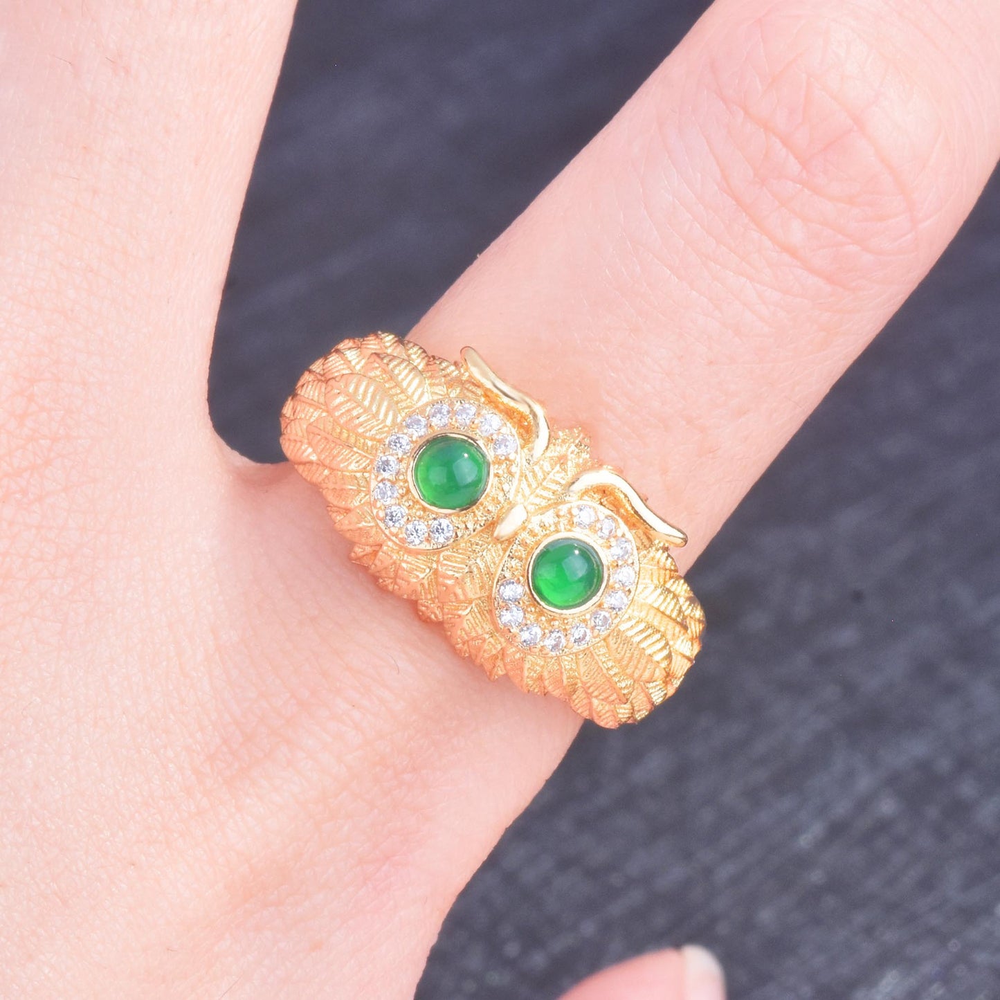 Haute Couture Owl Ring Natural Chalcedony