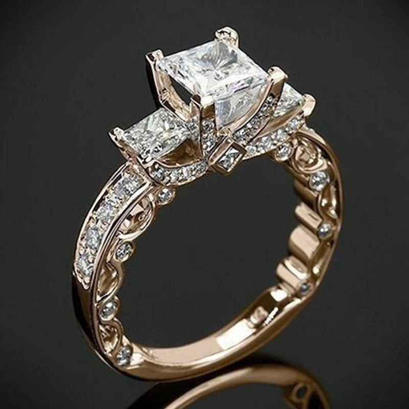 Fashion Micro-set Super Sparkling Princess Diamond Ring