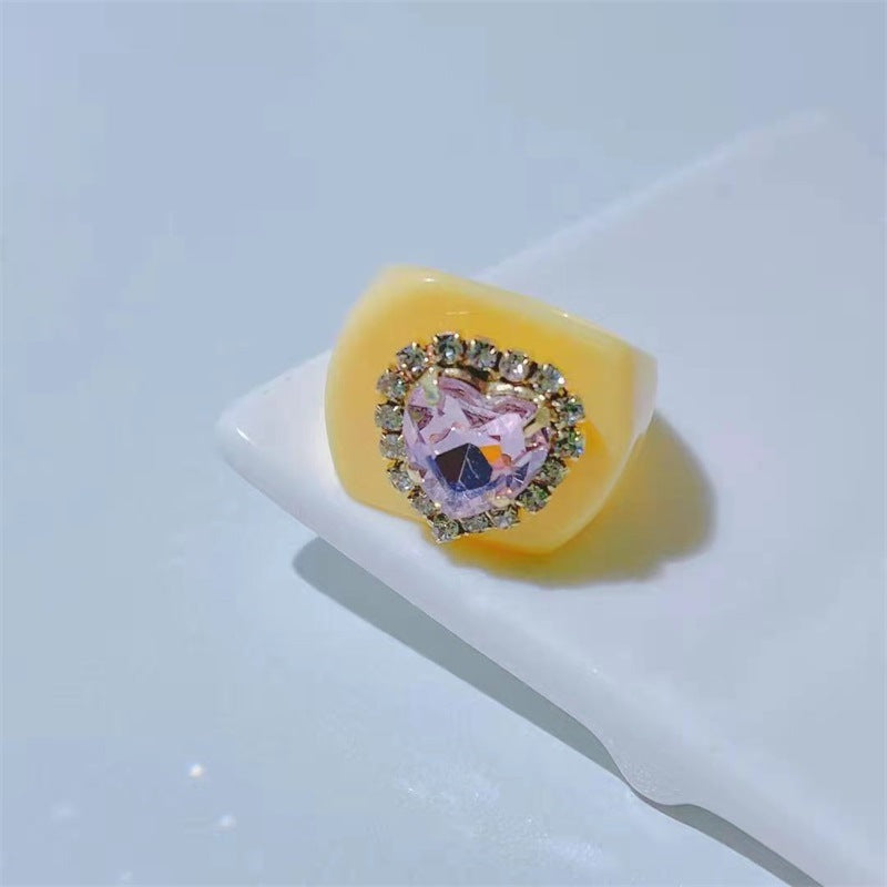 Diamond Heart Peach Heart Resin Ring