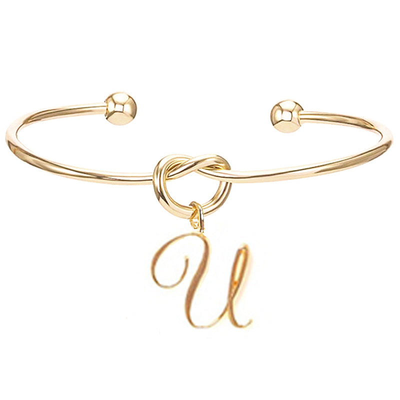 26 English Initial Letter Pendant Knot Bangle Cuff Bracelet