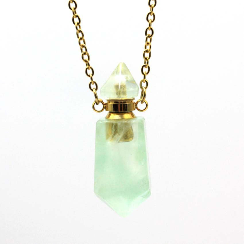 Natural Crystal Perfume Bottle Spiked Hexagon Necklace