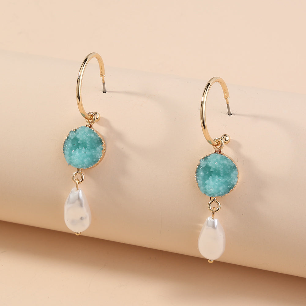 Fashion Simple Antique bag edge imitation natural stone crystal cluster, Pearl Earrings Ins