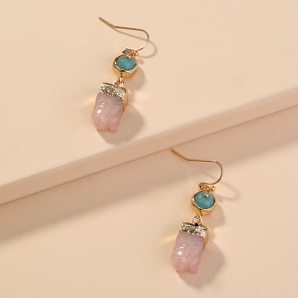 European and American hot-selling individuality irregular pink crystal cluster earrings wild green natural stone earrings