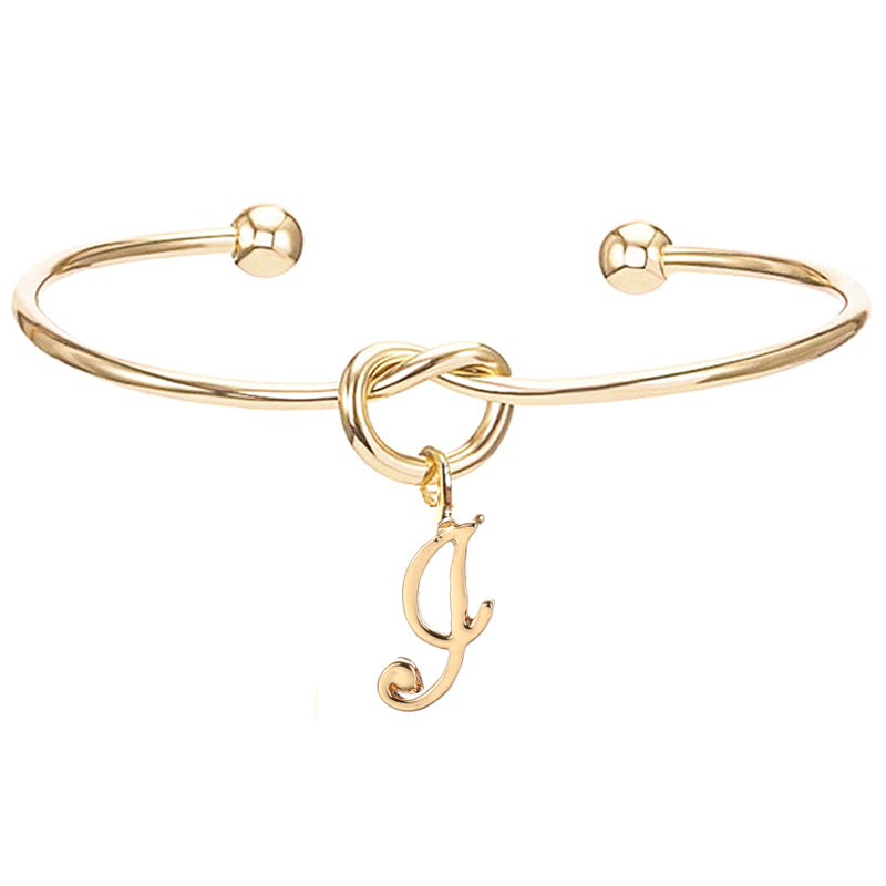 26 English Initial Letter Pendant Knot Bangle Cuff Bracelet