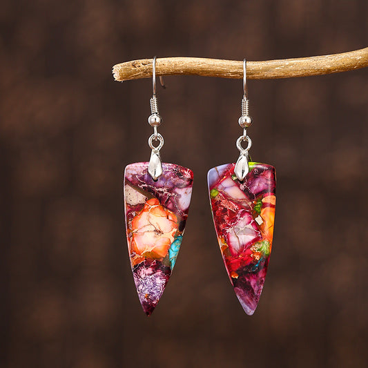 Colorful Emperor Stone Geometric Shaped Stone Earrings Triangle Temperament