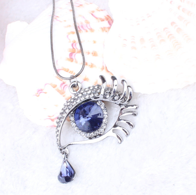 Eye crystal teardrop eyelash necklace