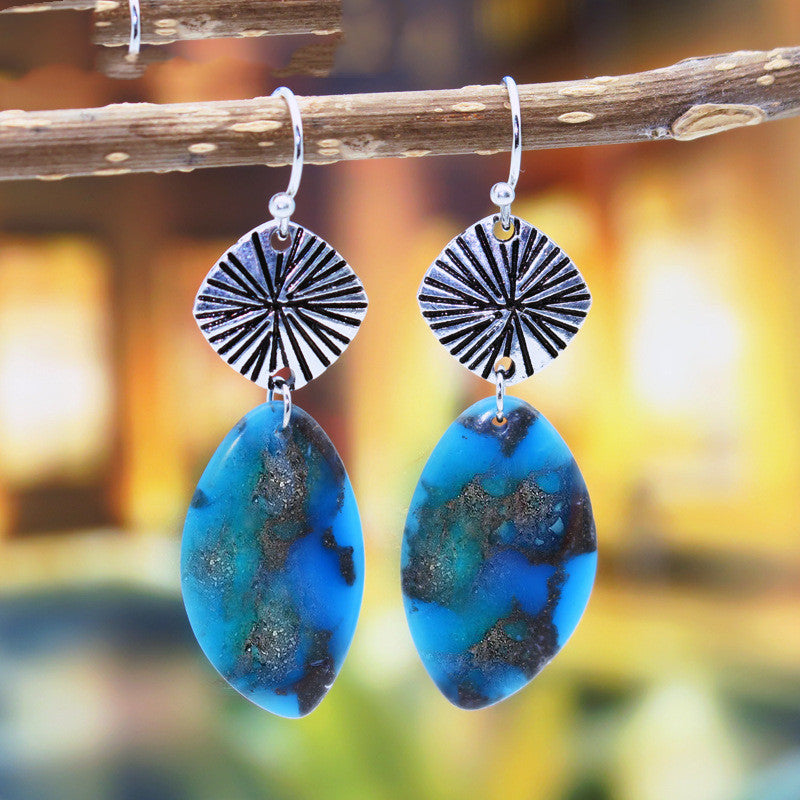 Fashion Lapis Lazuli Glitter Stone Leaf Earrings