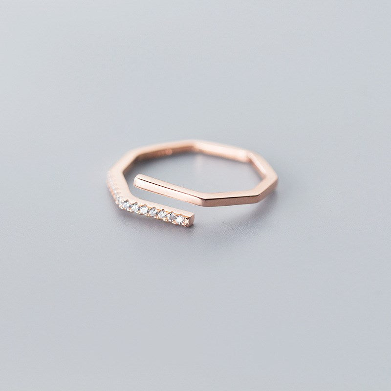 Fashion Creative Polygon Line Ring Simple Lady Side Diamond Ring