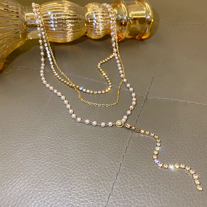 Women's Light Luxury Multi-layer Diamond Pearl Necklace