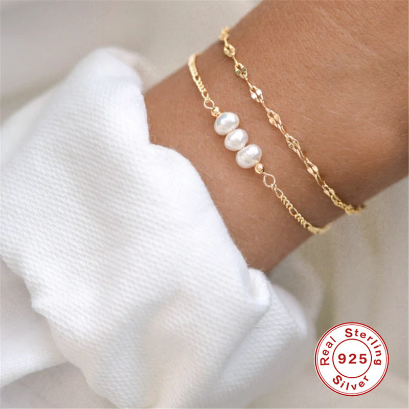 Fashion Statement Sterling Silver Design Pearl Bracelet