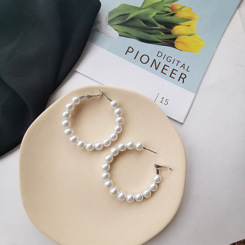 Pearl large circle earrings