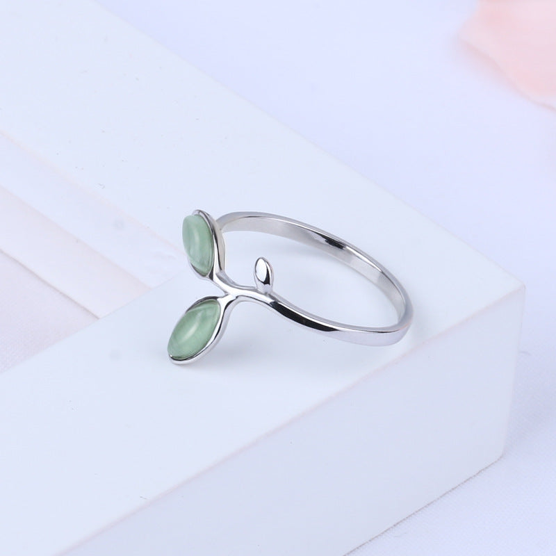 Bud green leaf ring S925 Sterling Silver Ring