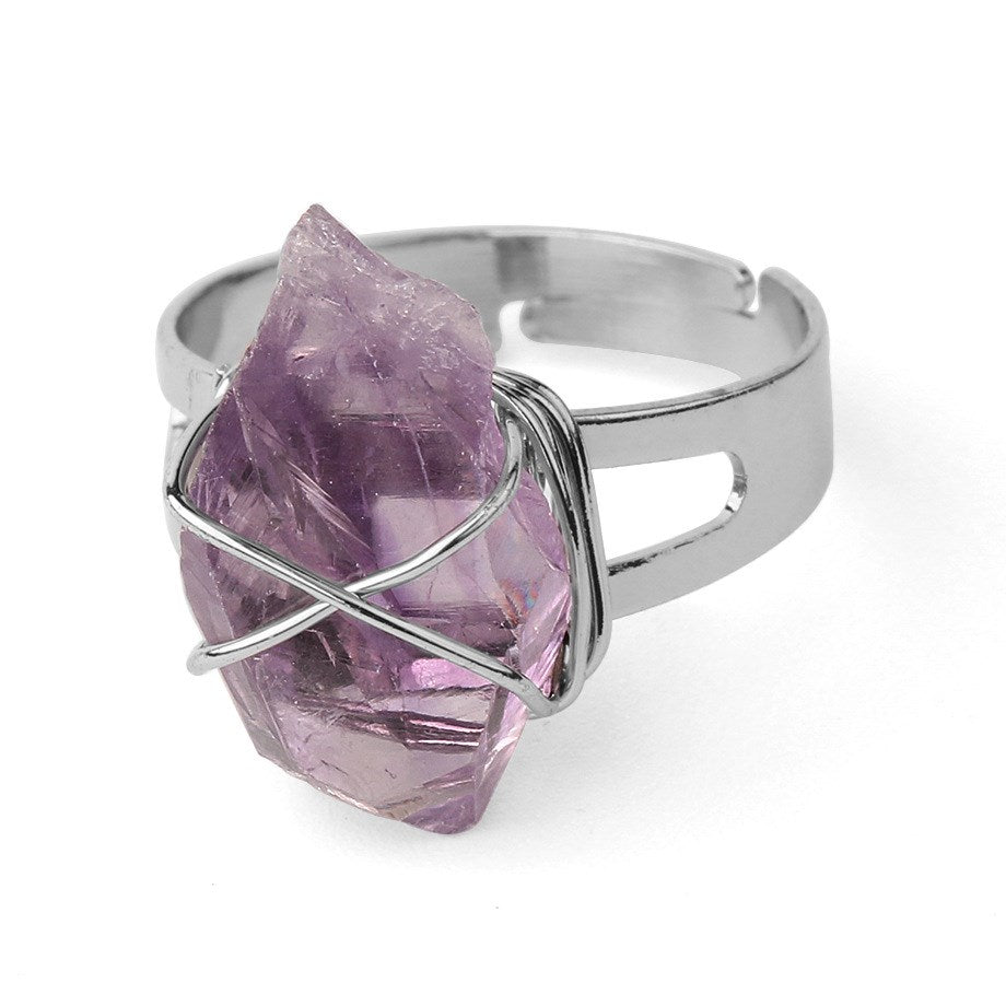 Natural crushed stone crystal ring