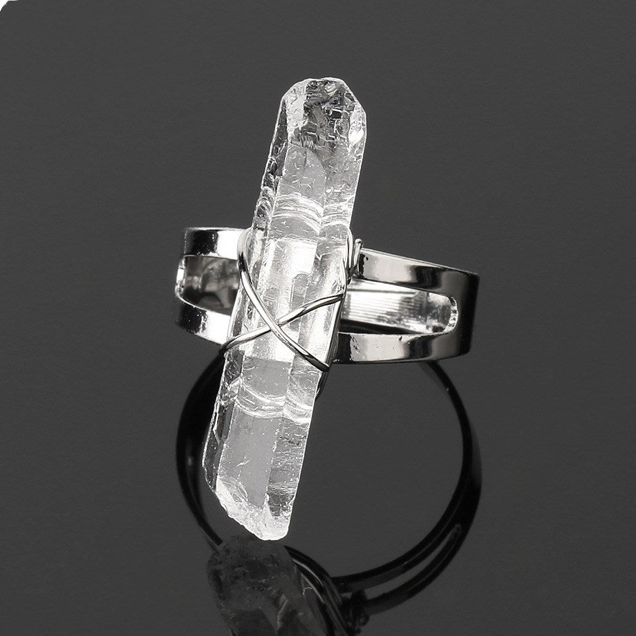 Natural crushed stone crystal ring