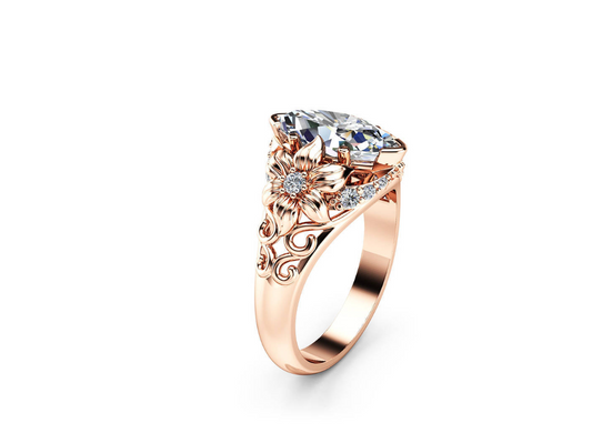 European and American luxury floral ring set with horse-eye zircon rose gold party party jewelry