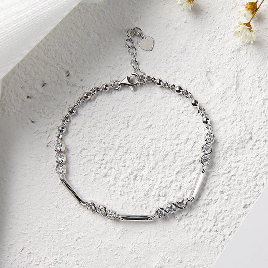 Sterling Silver Diamond Bracelet With Hearts And Arrows