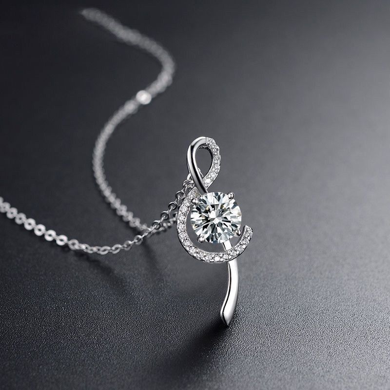 Platinum Moissan Diamond Musical Note Pendant Necklace