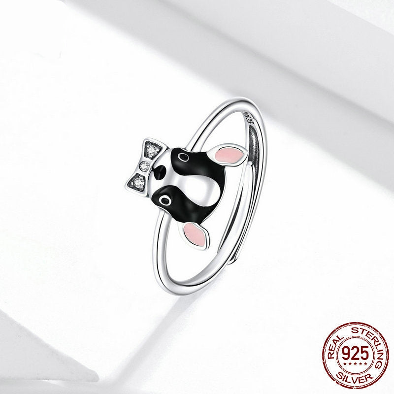 New cute dog s925 silver ring cute animal drip ring