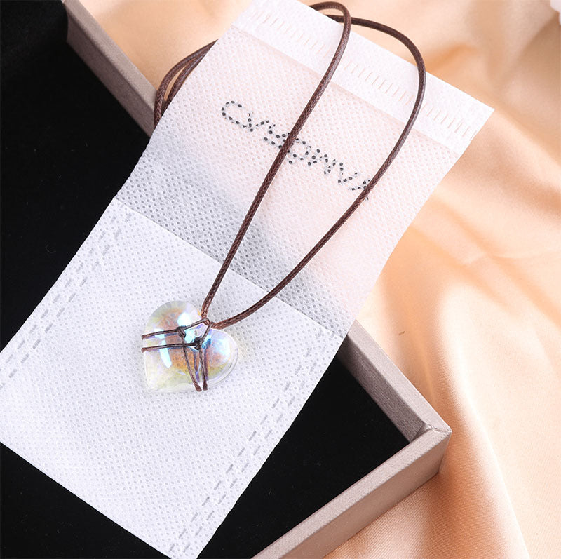 Natural Crystal Heart-shaped Diamond Pendant Necklace