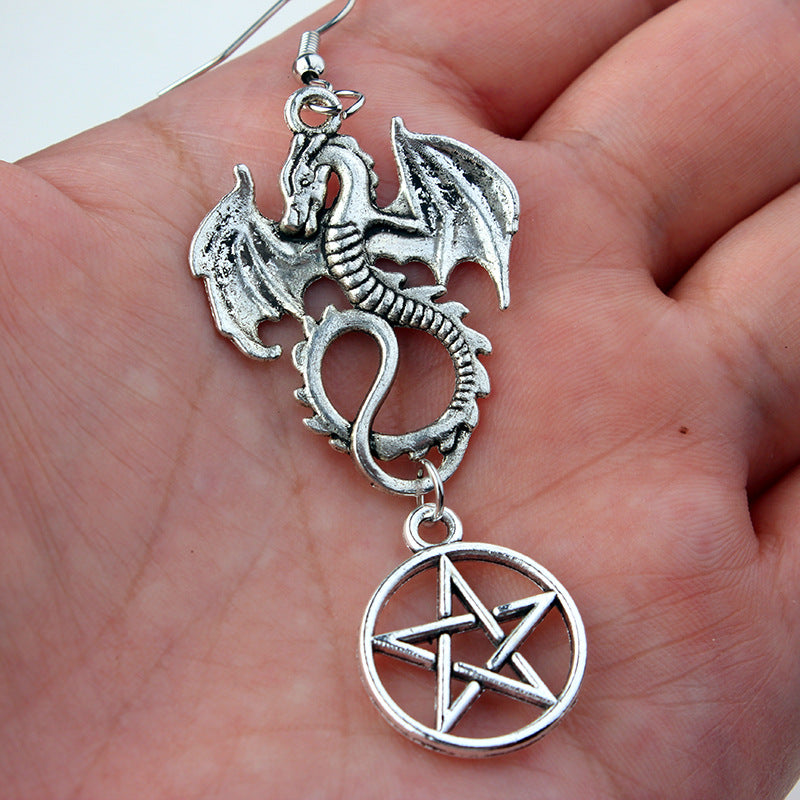 Gothic Witchcraft Mysterious Evil Dragon Pentagram Pagan Earrings