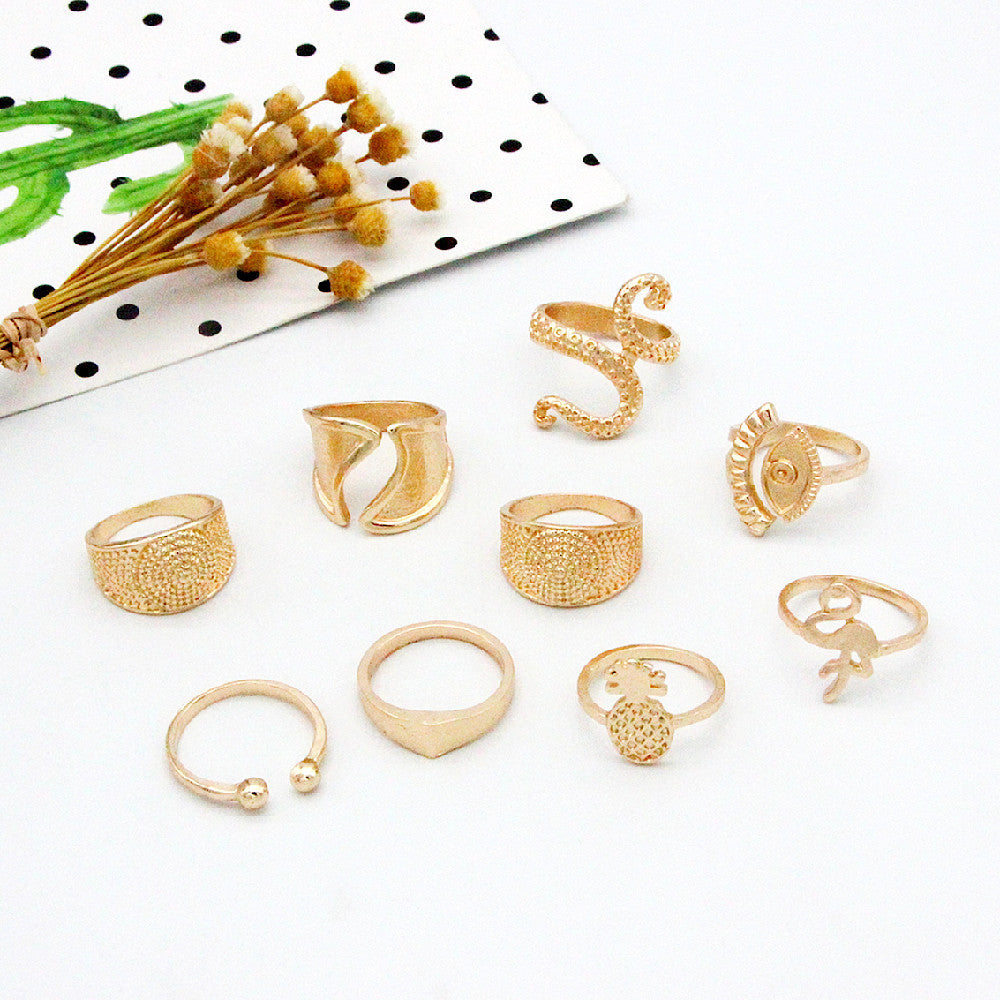 Pineapple Ethnic Style 9-piece Set Ring